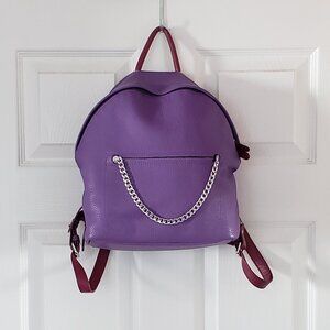 Purple Genuine Leather Backpack with Chain and Fuschia accents